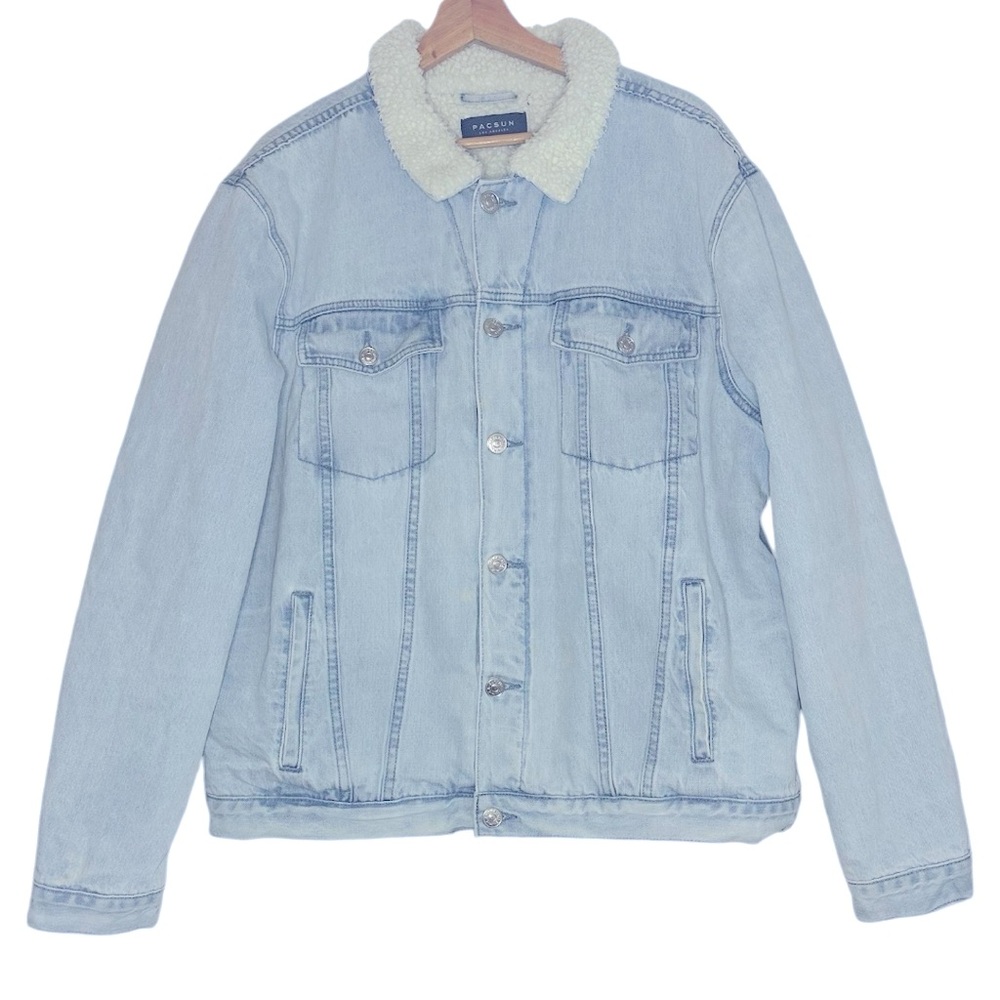 PAC Sun Men”s XL Denim Jacket With Faux she Skin Lining.